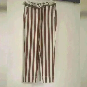 UNIQ|  Brown and White Striped High Rise Belted Ankle Pants Size Medium